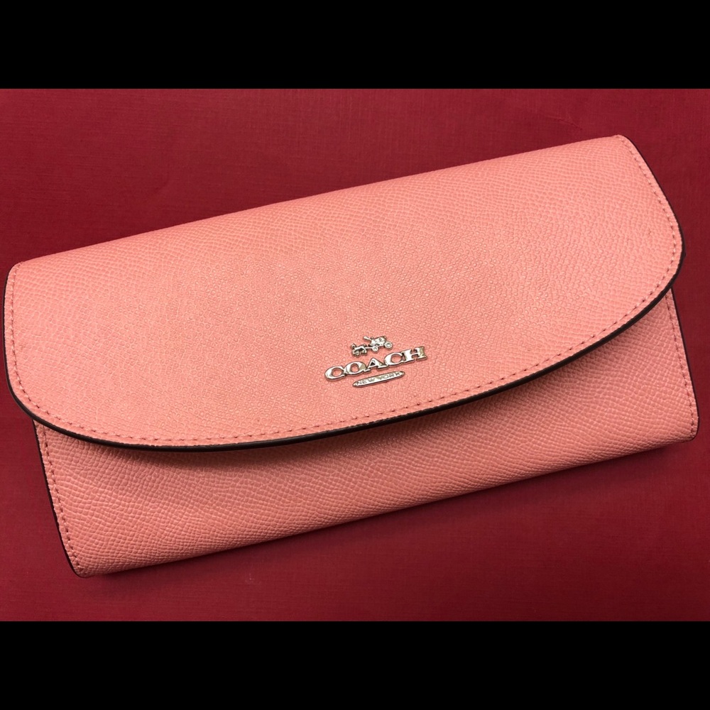 Rose Pink Coach Envelope Crossgrain Leather Wallet